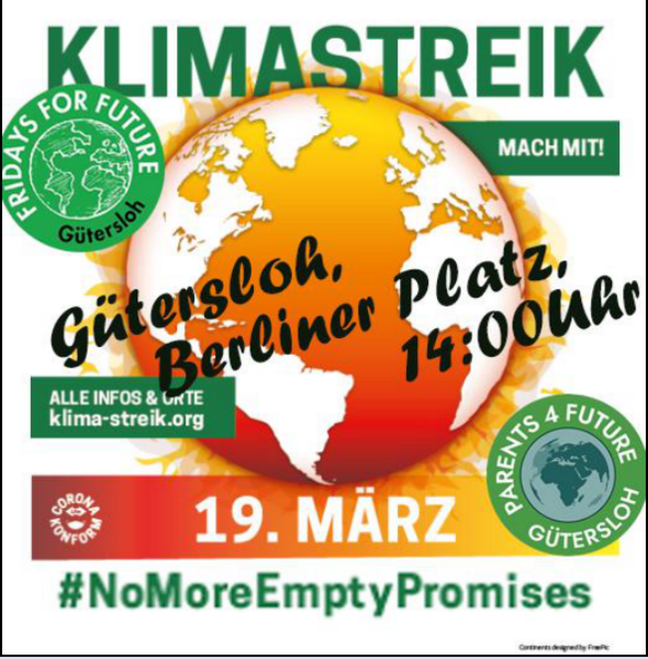 Logo mit Erde in Rot und Orange, Einladung von Parents for Future zur Klimademo am 19.03.21